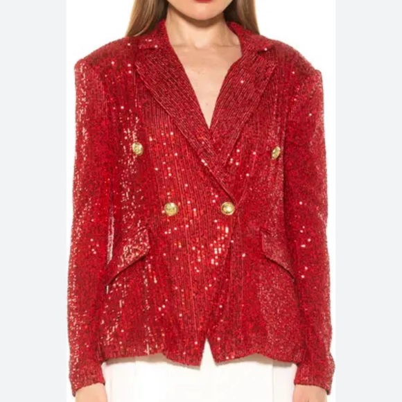 Alexia Admor Abbi Red Sequin Double Breasted Blazer Size 6 - Picture 1 of 8